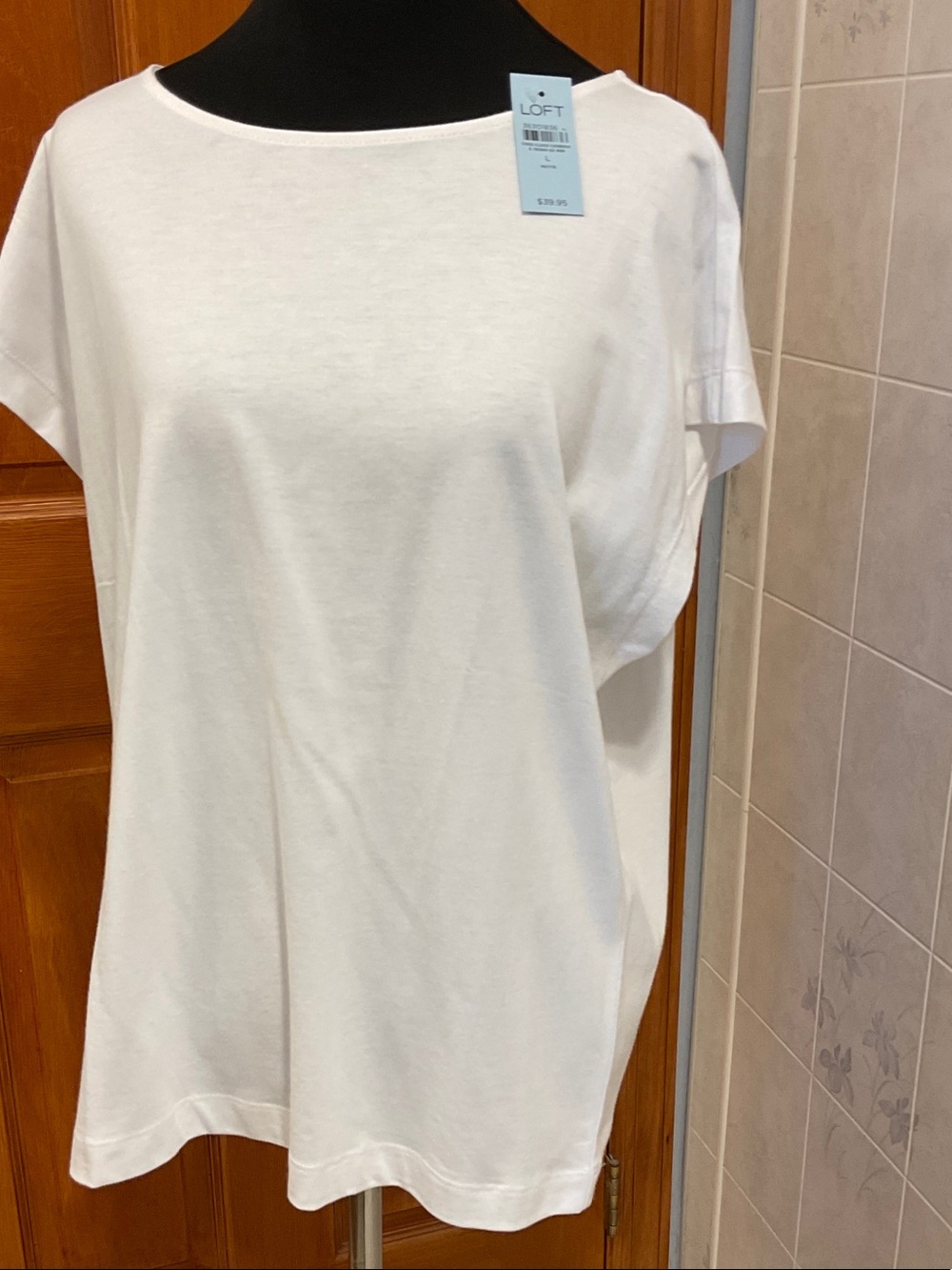 LOFT White Boatneck Cotton Tee